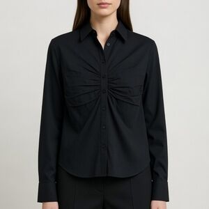 Vintage Harve Benard Button Down Blouse Collared Long Sleeve Black Size XL